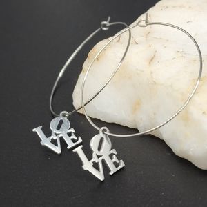 Hypoallergenic Jewelry LOVE Earrings Platinum plated Lightweigh Hoops Dainty